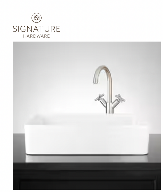 Signature Hardware Hibiscus™ .Rectangular Vessel Mount Bathroom Sink in White - 2 AVAILABLE