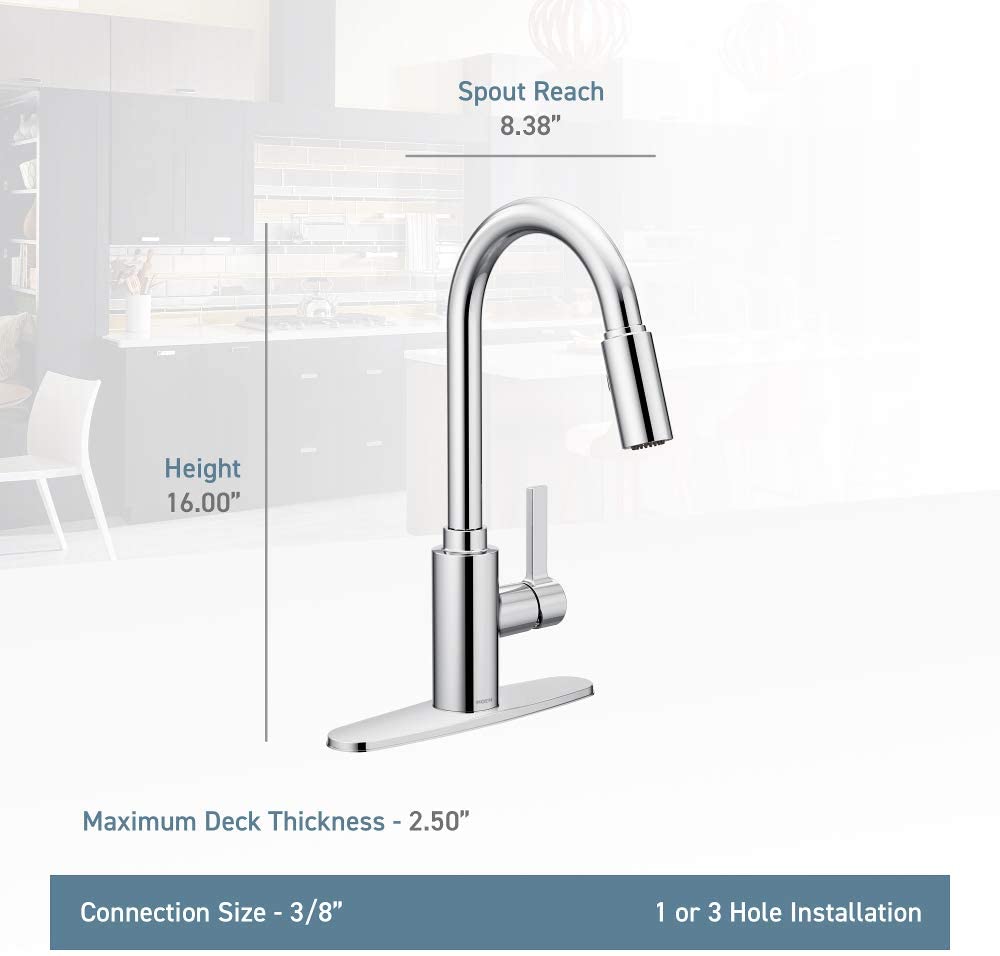 1b) Moen 7882BL Genta LX Single-Handle Pull-Down Sprayer Modern Kitchen Faucet with Reflex and Power Boost, Matte Black