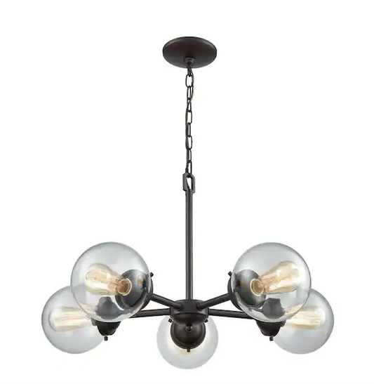 1f)  Soho 5-Light Oil Rubbed Bronze Chandelier with Glass Shades