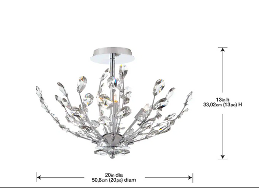 203)  Hetcherson 20 in. 4-Light Chrome Semi Flush Mount with Crystal Glass Branches