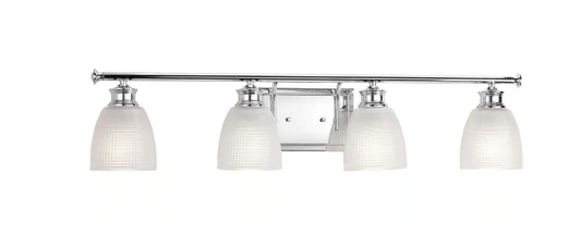 246) Lucky Collection 33.56 in. 4-Light Polished Chrome Bathroom Vanity Light with Glass Shades