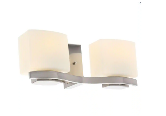 11) Aldridge 2-Light Brushed Nickel Vanity Light with Etched White Glass Shades