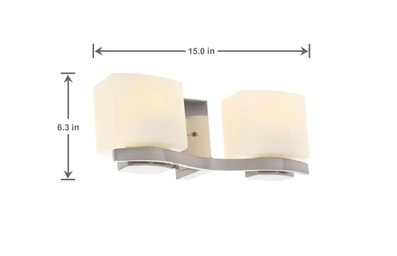 11) Aldridge 2-Light Brushed Nickel Vanity Light with Etched White Glass Shades