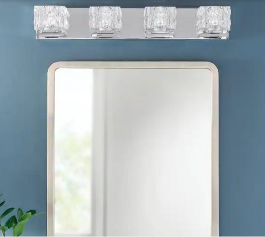 285) Tulianne 75-Watt Equivalent 4-Light Chrome LED Vanity Light with Clear Cube Glass