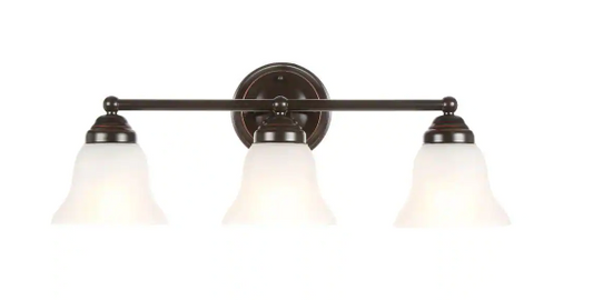 326) Ashhurst 3-Light Oil Rubbed Bronze Vanity Light with Frosted Glass Shades